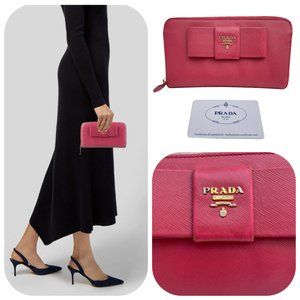 Prada Pink Saffiano Zip Around Wallet QNADVD3RPB020